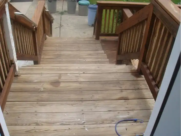 Weathered grey deck stairs